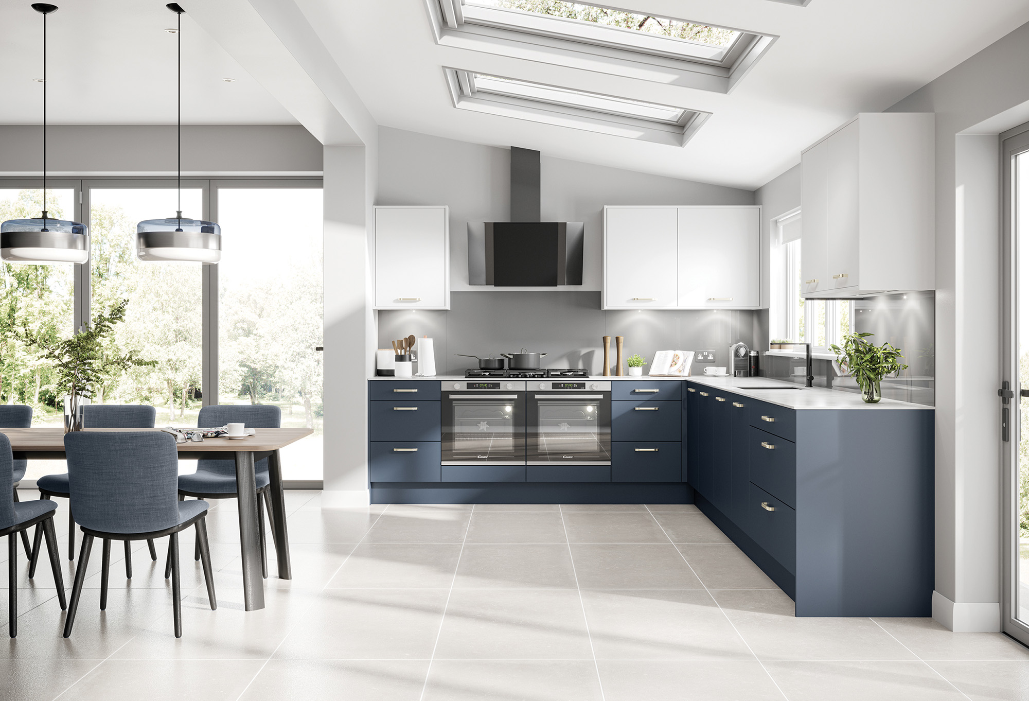 Avalon Kitchen Furniture - Vero Matt Indigo with Matt White Kitchen