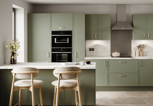 Bramhope Micro Shaker kitchen in Reed Green