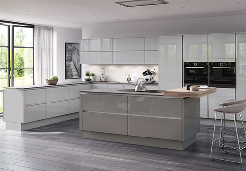 Moderna Gloss Grey Mist with Gloss Dakota Kitchen