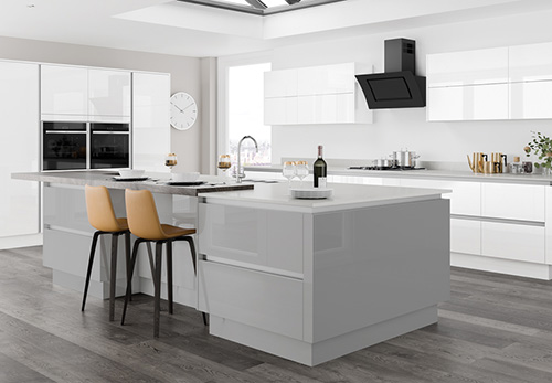 Moderna Gloss White with Matt Grey Mist Kitchen