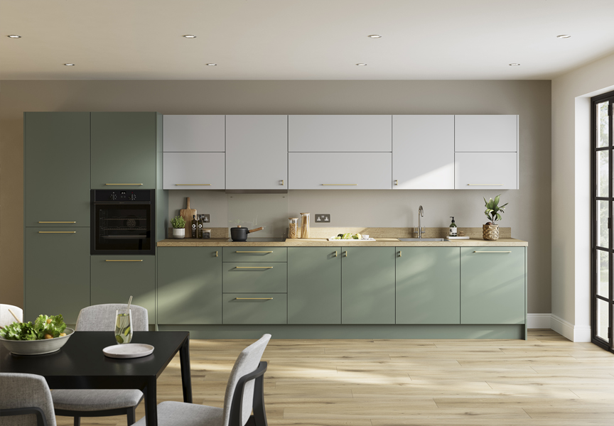 Avalon Kitchen Furniture - Metro Matt Grey Mist with Reed Green Kitchen