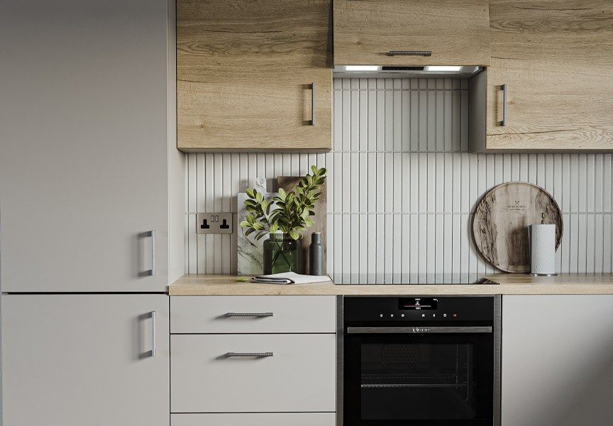 Avalon Kitchen Furniture - Tempo Stone Grey with Halifax Oak